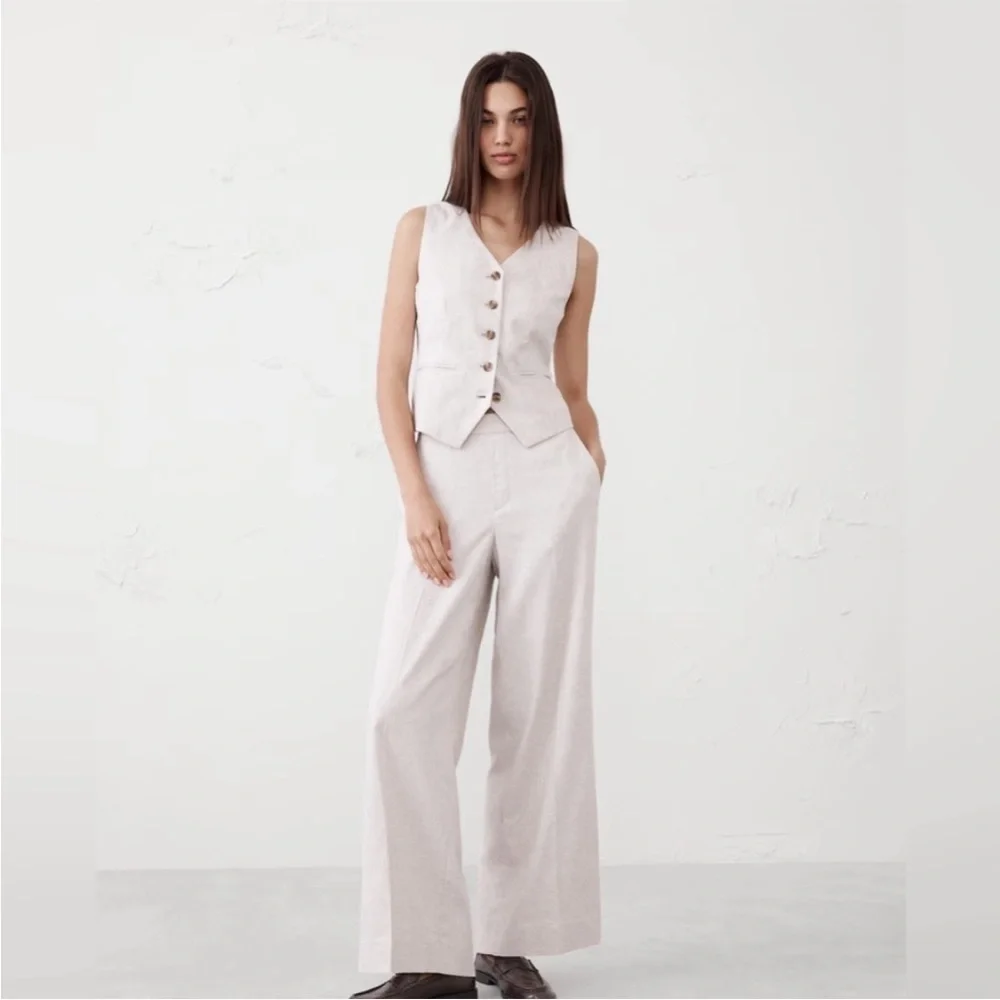 NWT! Banana Republic White Hayden Wide Leg Linen Blend Pull On Pant 🪨